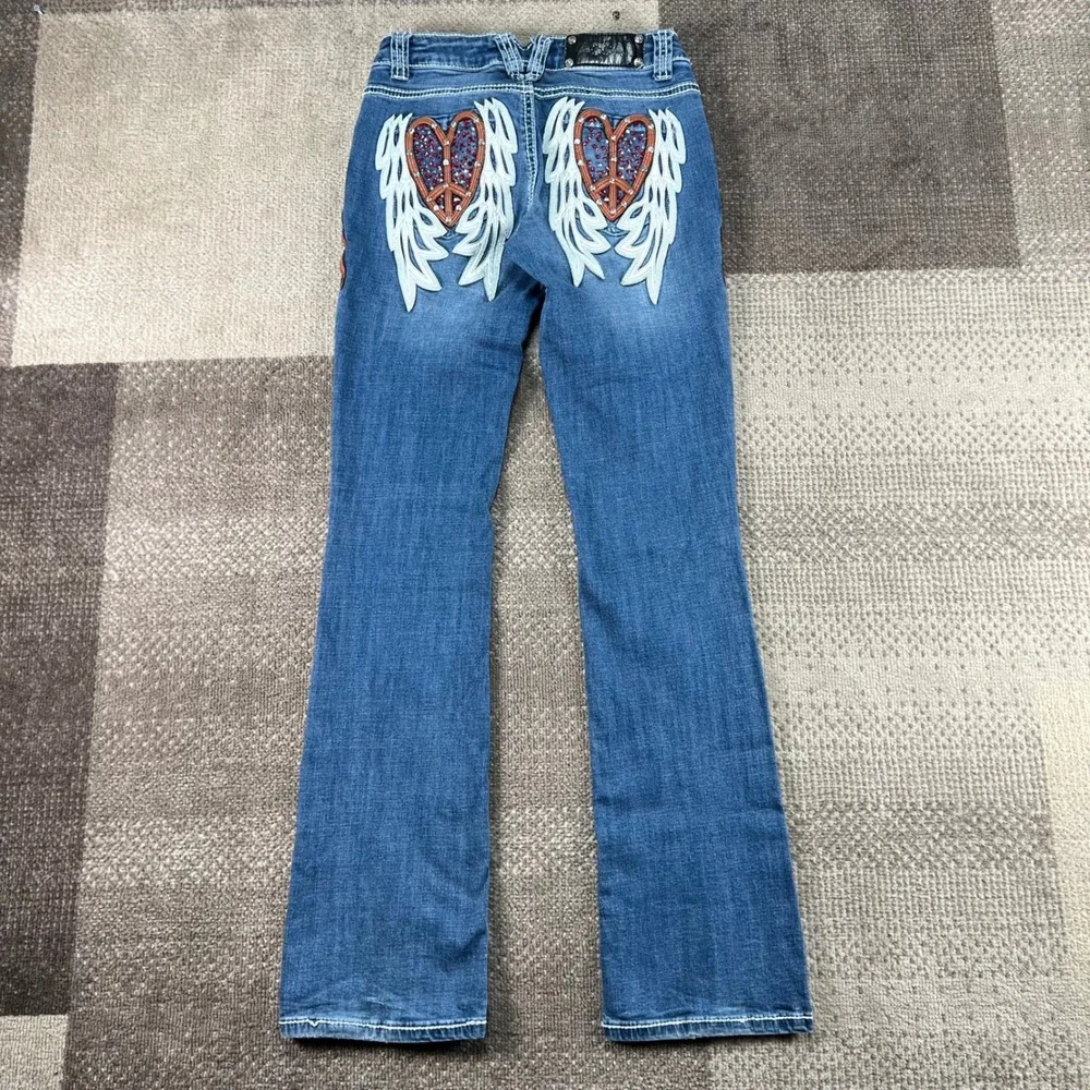 Vaccari Paz Women 26L Blue Denim Bootcut Jeans Embellished‎ Rhinestone Western